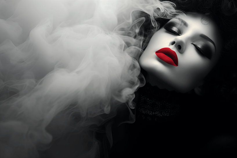 Mystical lady with red lips, black and white photograph by Animaflora PicsStock