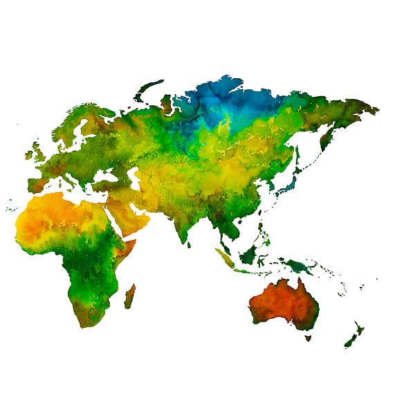 Die östliche Hemisphäre in Aquarell | Wandkreis von WeltkartenShop