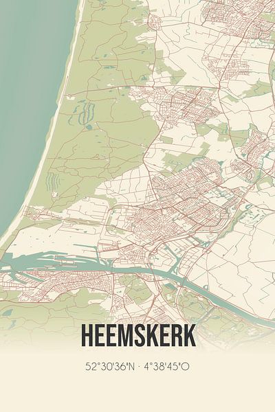 Carte rétro de Heemskerk, Randstad, Hollande du Nord. par Affiches de lieux