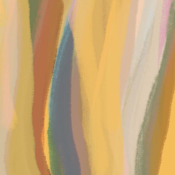 Modern abstract. Penseelstreken in geel, grijs, terra, groen van Dina Dankers