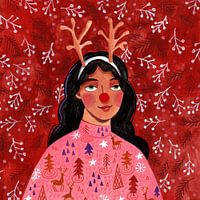 Christmas reindeer woman portrait