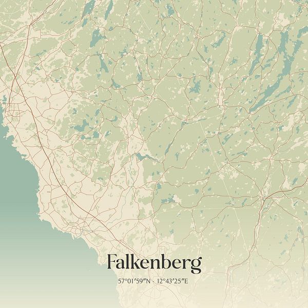 Alte Karte von Falkenberg, Schweden. von Ortsdrucke