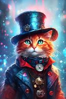 Steampunk Rote Katze Digitale Kunst Aquarell Stil