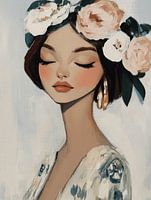 Portrait avec des fleurs aux couleurs pastel