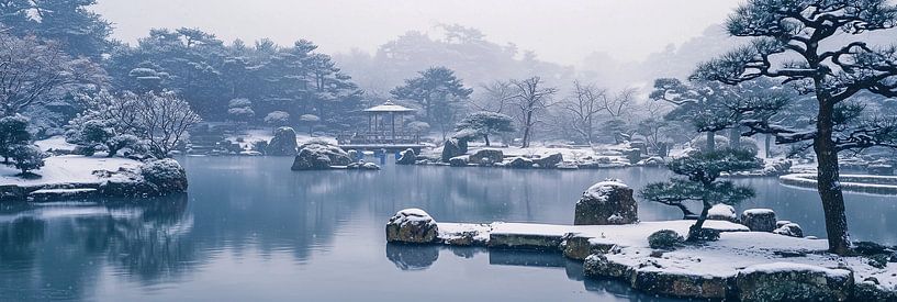 Zen-Garten-Hintergrundbanner. Asiatische saisonale Bild von Ariadna de Raadt-Goldberg