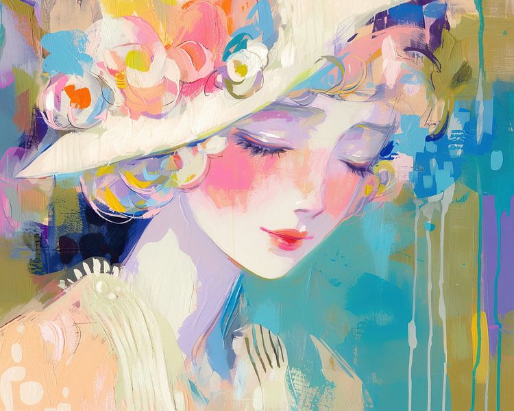 Portrait de femme | Floral Gaze Essence par Peintures accrocheuses