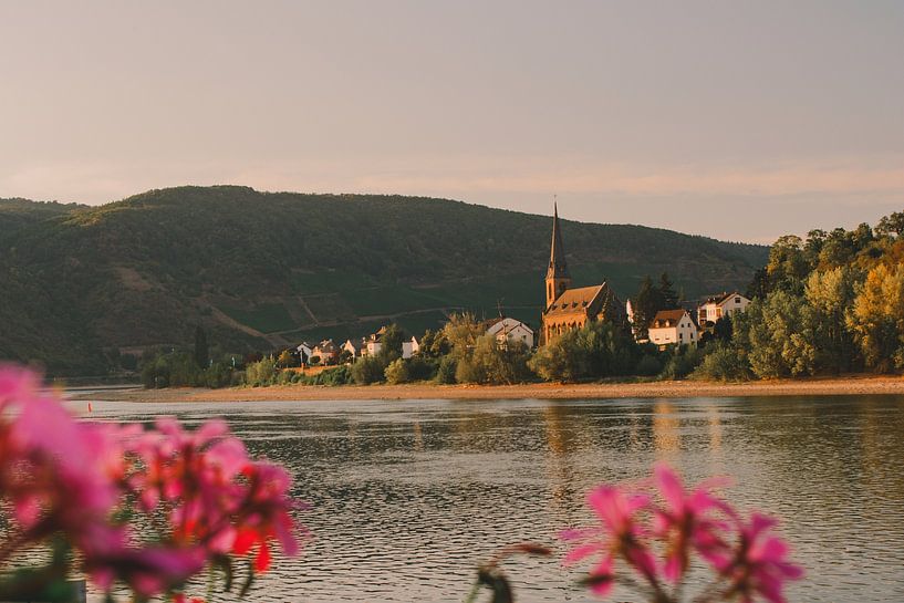 Golden Hour über ein typisches deutsches Dorf am Rhein. von Lizet Wesselman