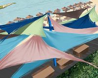 Schattentücher Strandfarben pastellbraun und blau