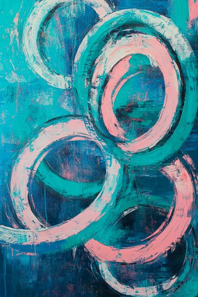 Gekleurde cirkels op blauw - Abstracte kunst van Poster Art Shop