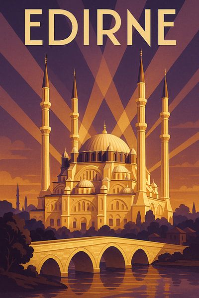 Edirne Art Deco Travel Poster – Selimiye Mosque Grandeur by Travel Shop
