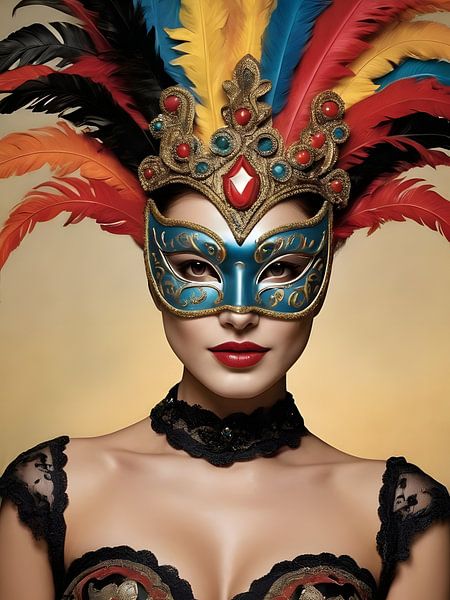 Eine Frau mit einer Karnevalsmaske von 1xMerch