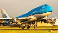 KLM Boeing 747 departing in sunset light