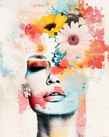 Visage doux, fleurs éclatantes