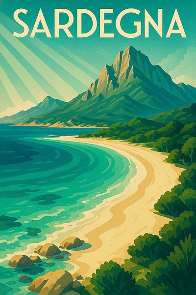 Sardegna Art Deco Poster – Mediterranean Beaches &amp; Wild Landscapes by Travel Shop