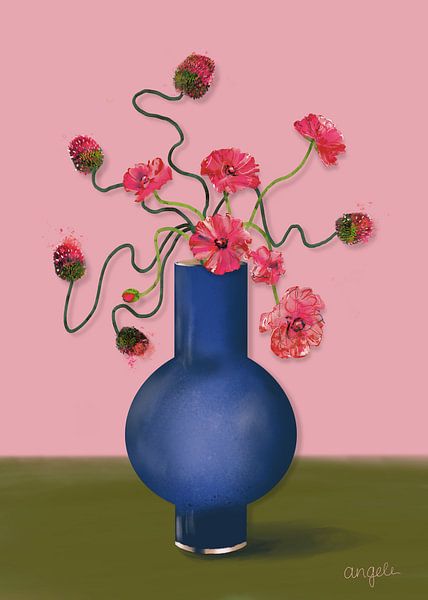 Illustration Blumen auf Vase Kunstdruck von Angela Peters