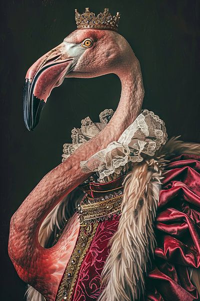 Flamant rose - Portrait d'animal baroque avec couronne par Poster Art Shop
