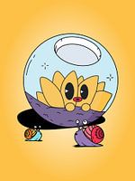 Cartoon Flower in Terrarium with Snails