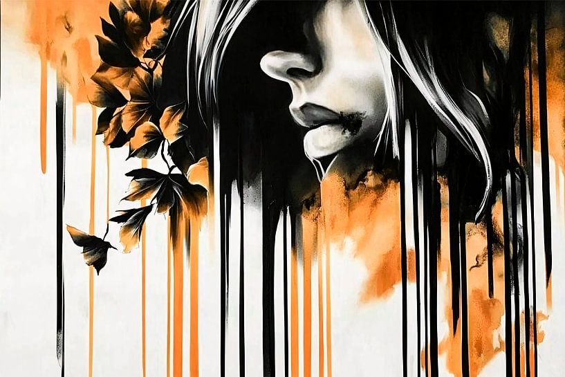 Femme en noir et blanc avec orange par Art & Soul Creations