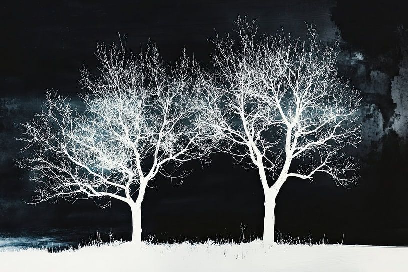 Deux arbres dans la nuit - impression d'art à l'allure rêveuse par Vlindertuin-Art