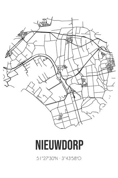 Nieuwdorp (Zeeland) | Map | Black and white by Prints of Place