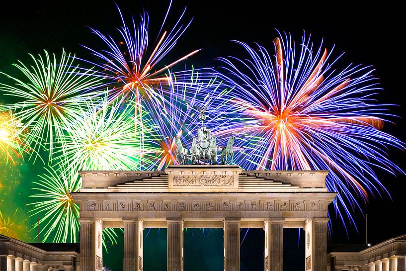Fireworks at the Brandenburg Gate in Berlin by Frank Herrmann