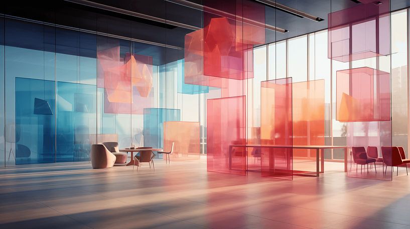 farbenfrohes Interieur des Raumes, Transparenz und Milchglaseffekte, Kunstdesign von Animaflora PicsStock