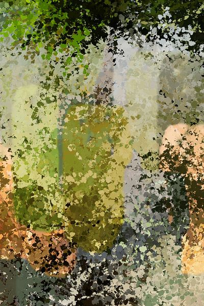 Abstract landschap in smaragdgroen, terra. Zomerse schaduwen. van Dina Dankers