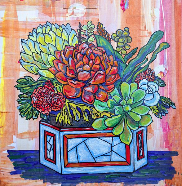 Carte florale par peinture acrylique. Succulentes par Ariadna de Raadt-Goldberg