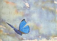 Le papillon danse sur des notes de musique