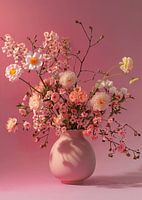 Mixed flower bouquet on pink background