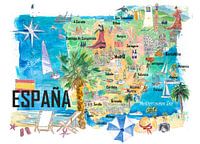 Spain illustrated map with main roads and highlights