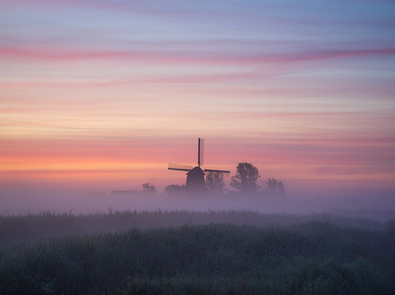 Mill in the mist (North Holland) by Tomas van der Weijden