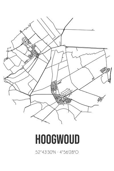 Hoogwoud (Noord-Holland) | Carte | Noir et blanc par Affiches de lieux