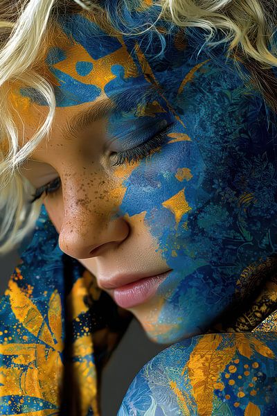 Porträt in Gelb und Blau von Egon Zitter