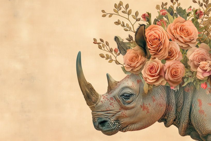 Gelassenheit in der Stetigkeit - Rhinozeros und Rosen von Eva Lee