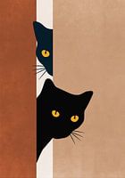 Zwei schwarze neugierige Kätzchen schauen um die Ecke. Bohème-Stil.