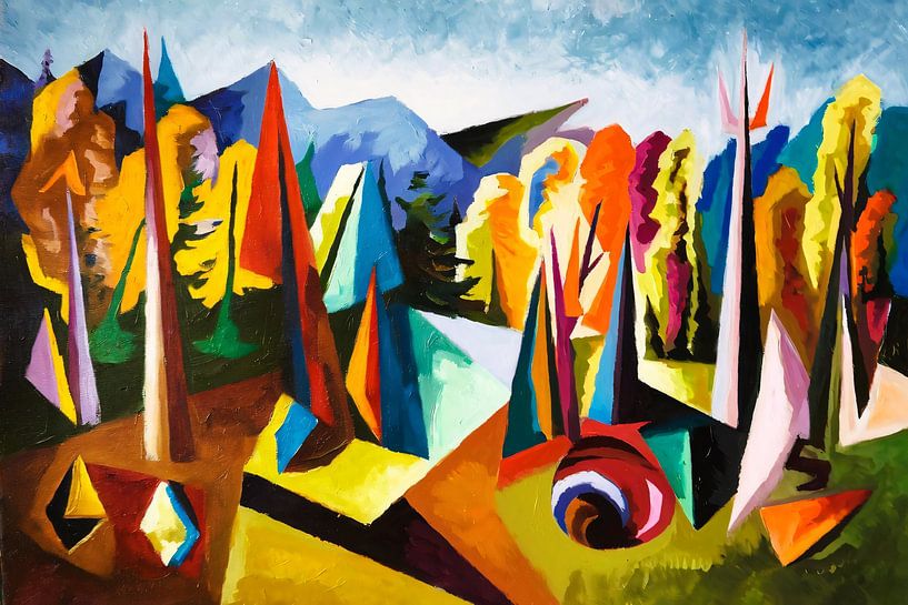 Cubist forest in bright colours by Art & Soul Creations