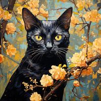 Black Cat and Flowers inspiré par Vincent van Gogh
