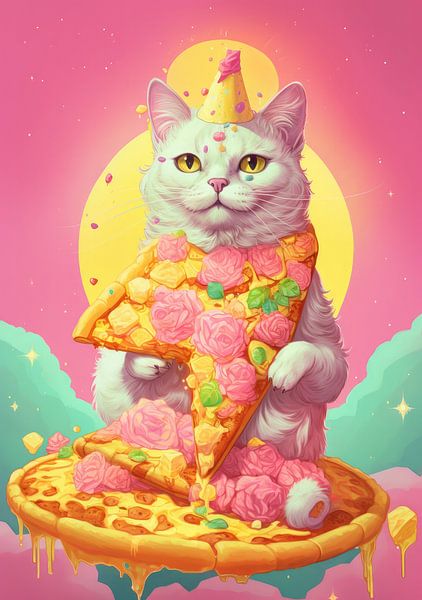 Chapeau de fête pizza de l'espace chat roses par studio snik.