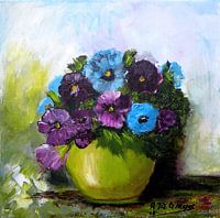 Violettes en Vase Vert