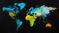 World map in watercolour and black ink