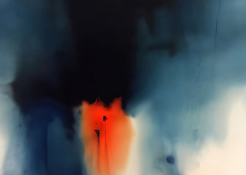 Modern abstract in blauw en oranje van Studio Allee