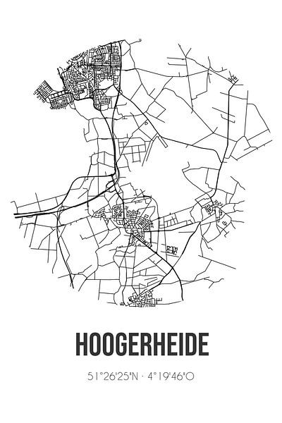 Hoogerheide (Noord-Brabant) | Carte | Noir et blanc par Affiches de lieux