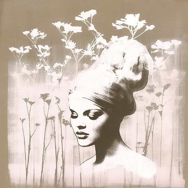 Frau mit Blumen im Kopf natürlich I von Bianca ter Riet