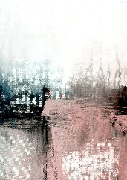 Abstract Pink and Blue Black Art Print by Ela Szczepaniak