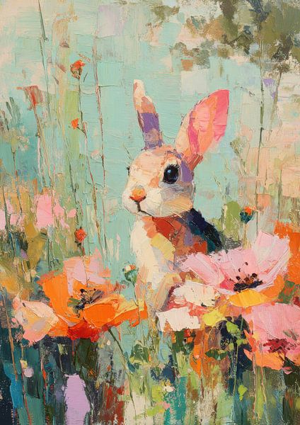 Lapin de Pâques peinture à l'huile fleurs pastel par Niklas Maximilian
