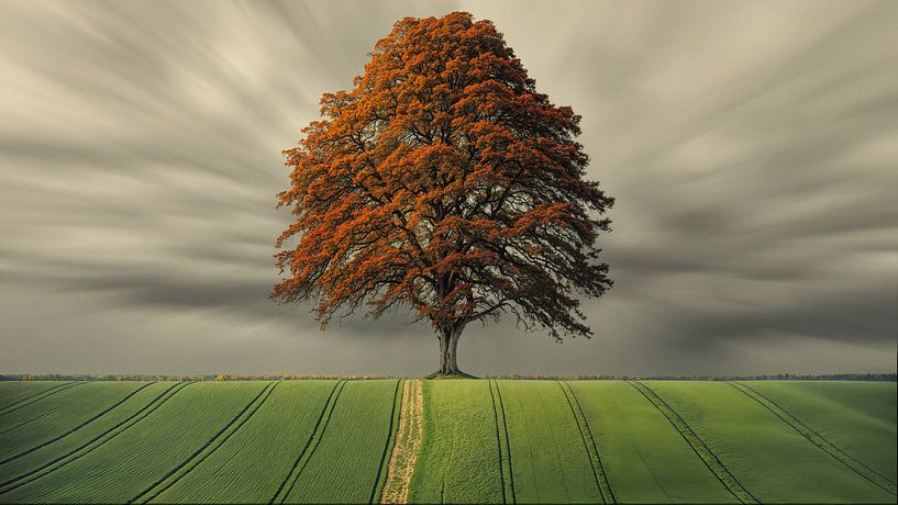 Arbre d'automne sous un ciel dramatique par Arjen Roos