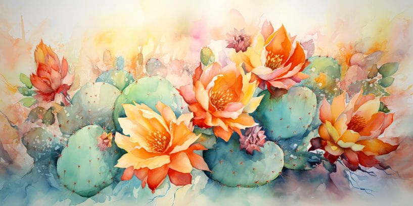 Cactustuin in Aquarel van ByNoukk