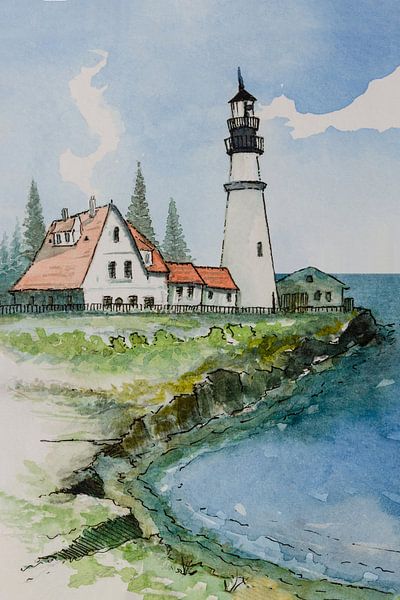 Portland Head Lighthouse - USA | Aquarellmalerei von WatercolorWall