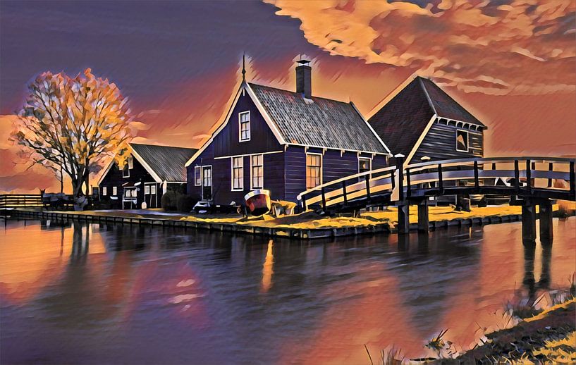 Zaanse Schans farmhouse painting by Valleifoto Art
